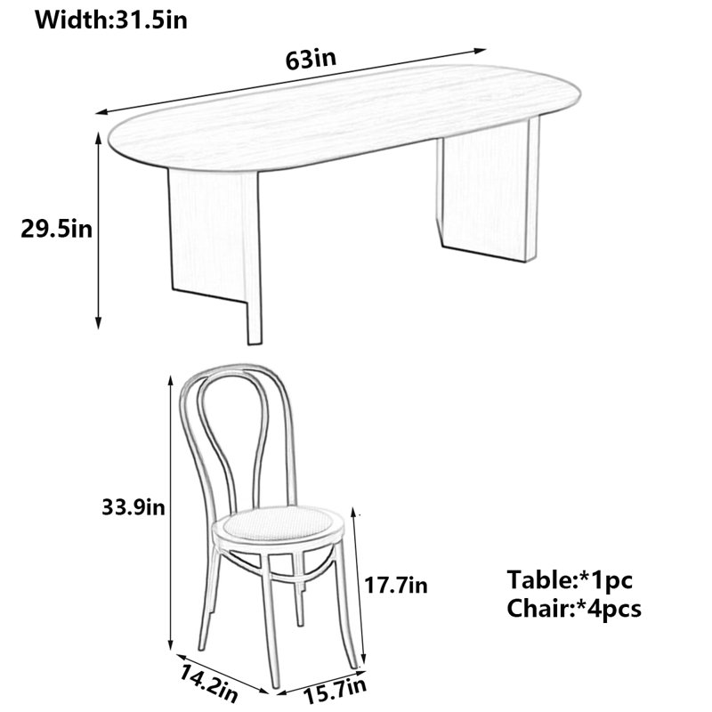 Table de salle à manger Retro, H 29,5 po x L 63 po x l 31,5 po