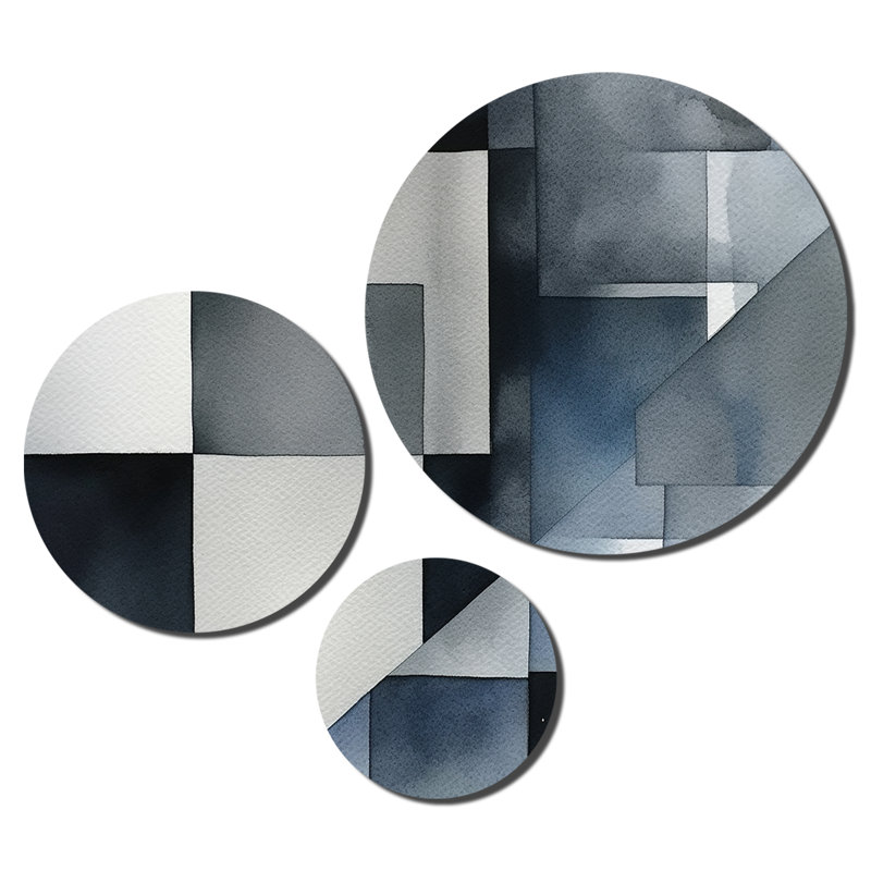 Ensemble de 3 décorations murales zen gris et bleu abstrait