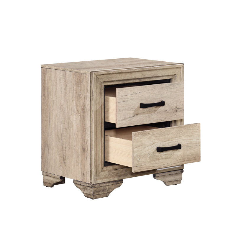 Table de chevet pour chambre contemporaine - 2 tiroirs avec plateau en stratifié au fini naturel et 2 tables d'appoint