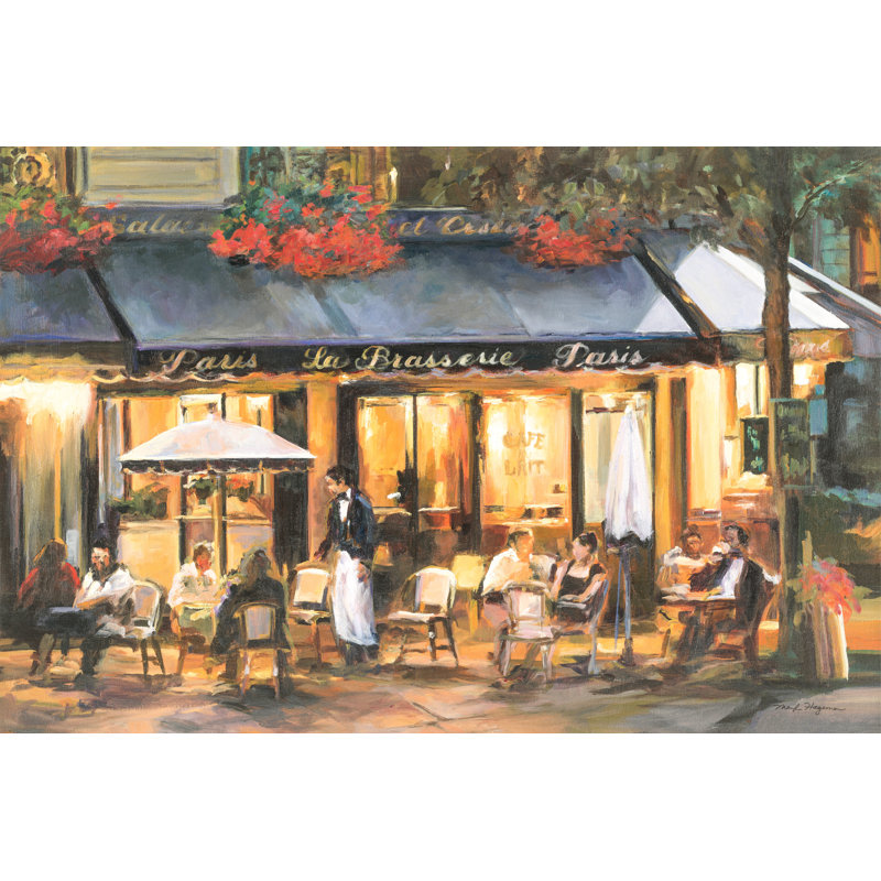 Scène de rue à Paris, La Brasserie, souper à Paris, H 24 po x l 48 po x P 1,5 po