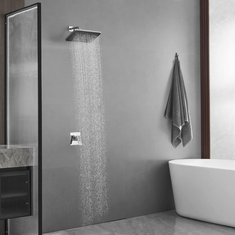 Ensemble de garniture de robinet de douche à poignée simple en laiton haute pression avec valve brute, Chrome poli
