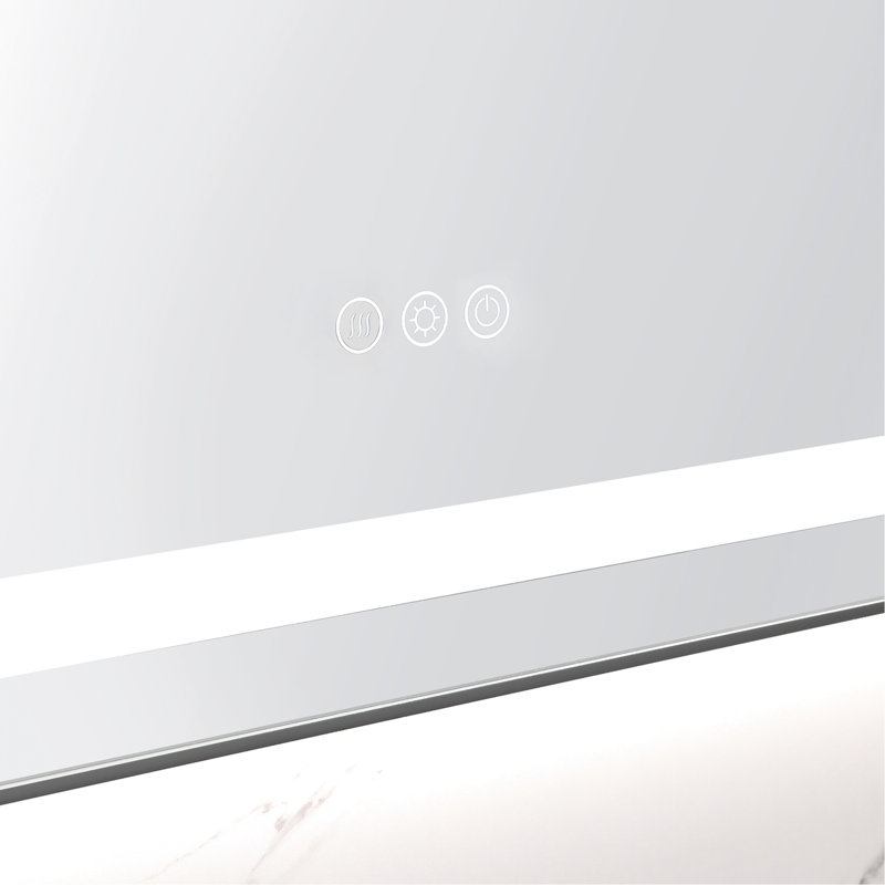 Miroir de salle de bain 24 po x 32 po à DEL avec éclairage avant et arrière, fixation murale, cadre en aluminium, 3 températures de couleur, gradation continue, bois de frêne, idéal pour éclairer le brouillard, surface