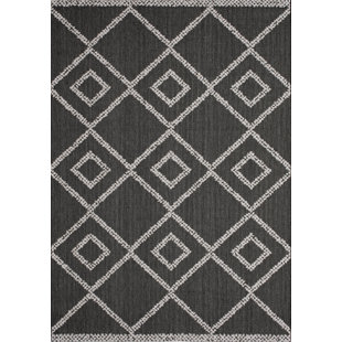 Volma Collection Black Grey Geometric Diamonds Indoor/Outdoor Area Rug