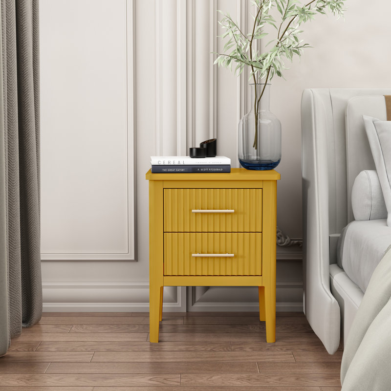 Tharptown 45cm W Solid + Manufactured Wood Bedside Table, Mustard