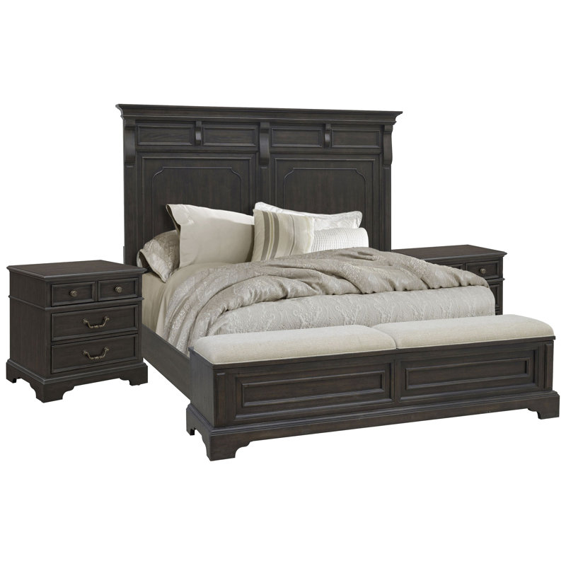Très grand lit avec rangement Bolkov, Ensemble de 3 pièces : lit, 2 tables de chevet, Très grand lit