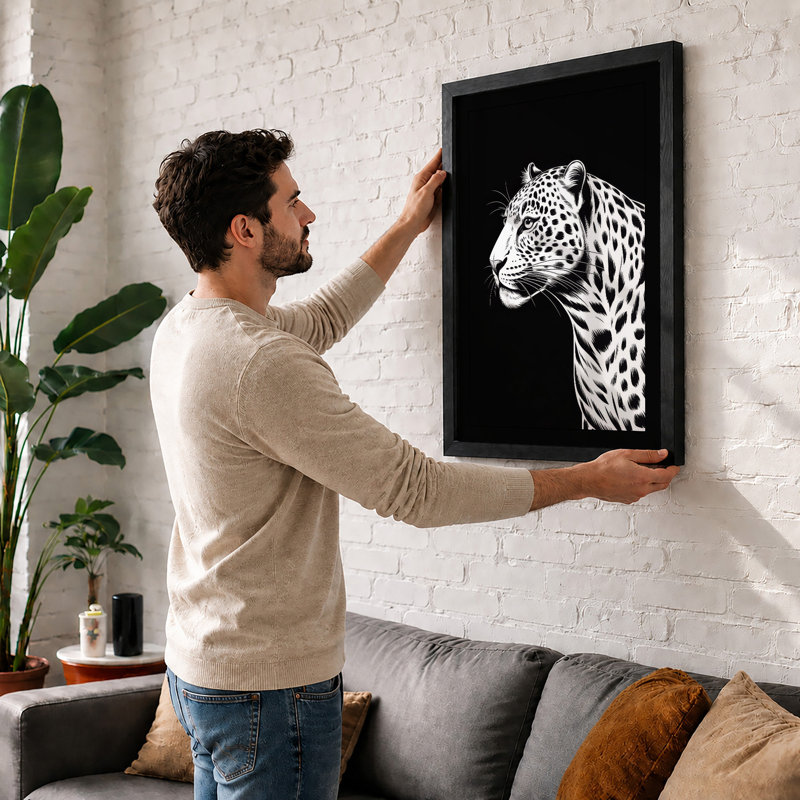 Leopard Profile Modern - Framed Print, Black, A4 - 29.7 x 21.0 cm
