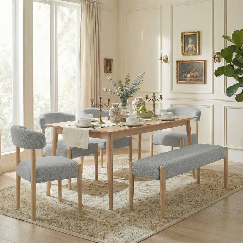 5-Piece Upholstered Side Dining Chair & Bench, Gray
