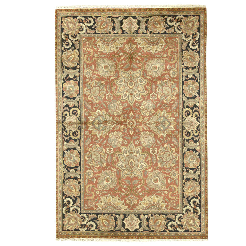 Hand Knotted Wool Oriental Area Rug in Rust And Black