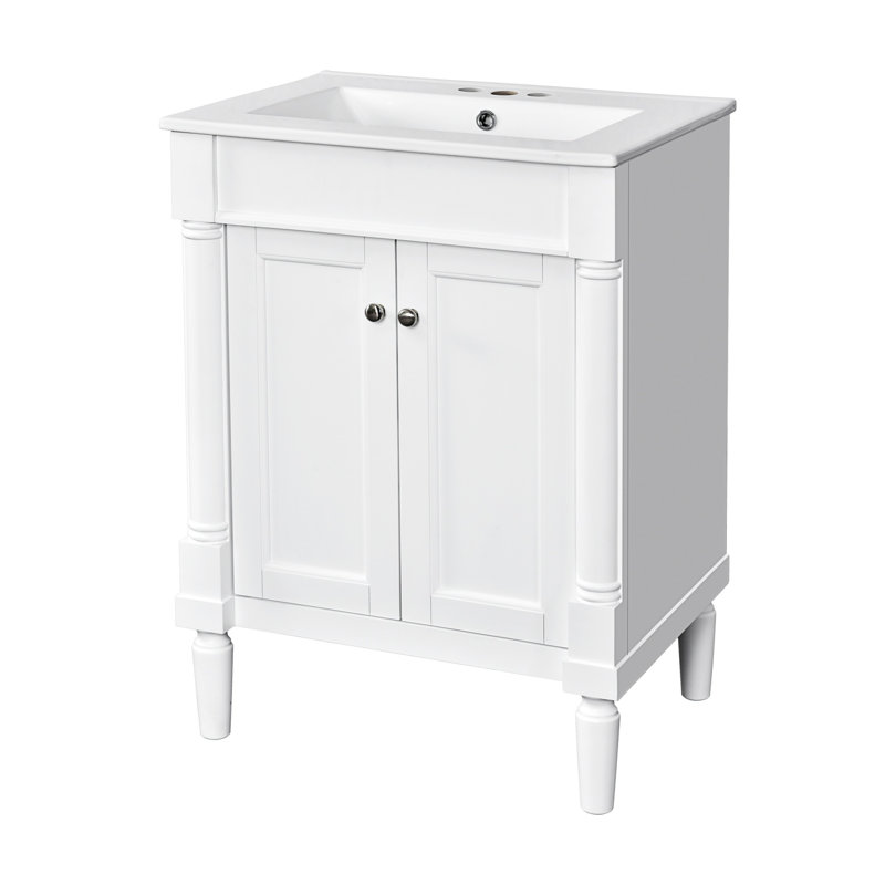 Meuble-lavabo 24 po avec lavabo supérieur et armoire de rangement à 2 niveaux, White