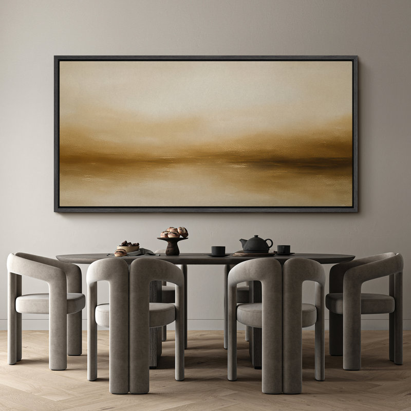 Large Framed Canvas Print Wall Art - Neutral Abstract Landscape Print for Minimalist Modern Wall Decor, Black, 30" H x 60" W