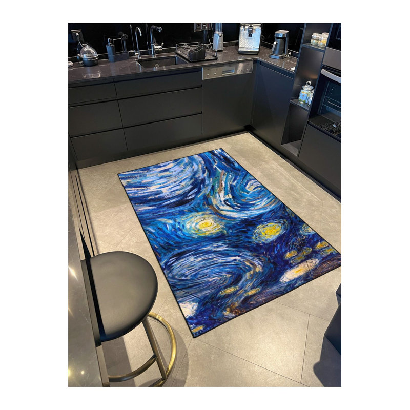 Tapis tissé bleu à motif pastel lavable à la machine, Rectangle 3 pi 11 po x 5 pi 11 po