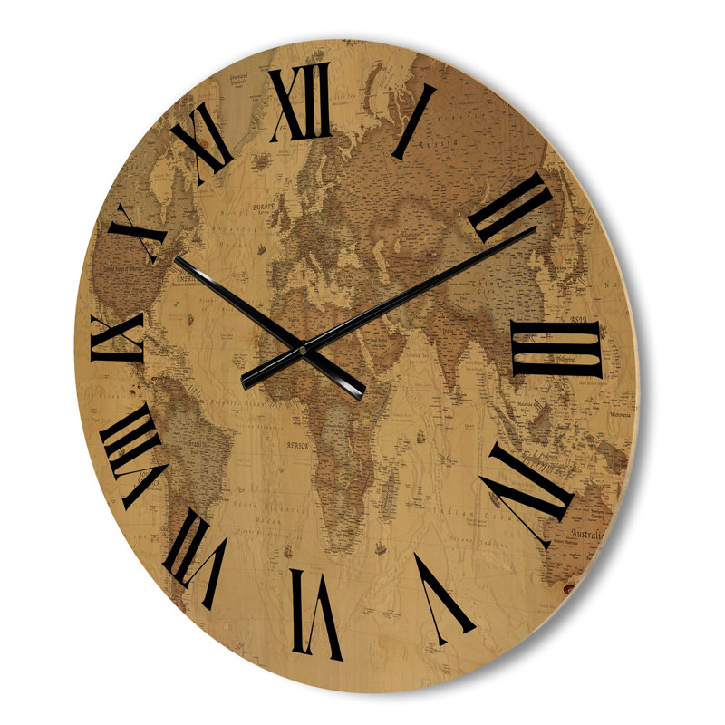 Horloge murale rétro en bois - Ancienne carte du monde III, Moyen