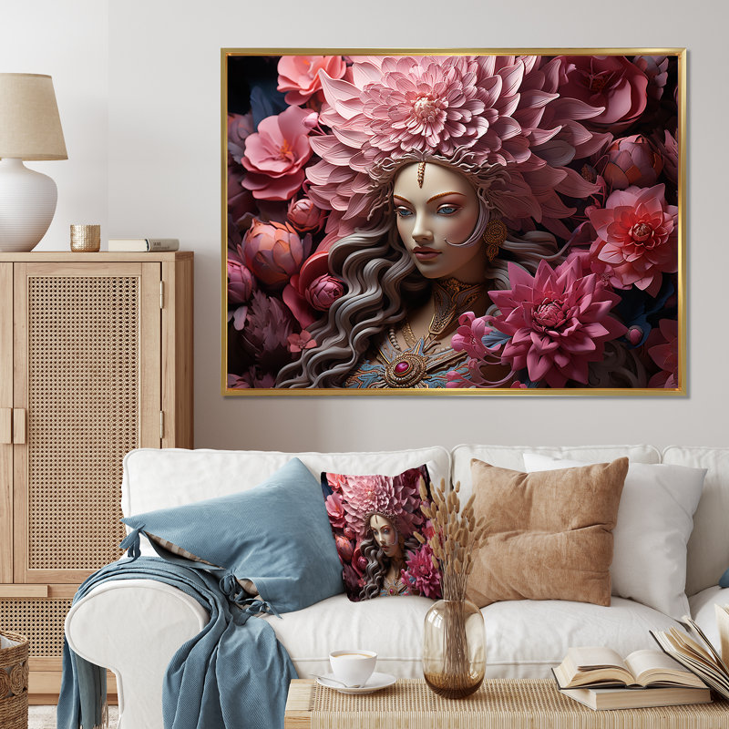 «Devis Divine Dahlia Hinduism I», reproduction sur toile, Cadre flottant doré, H 30 po x l 40 po x P 1,5 po