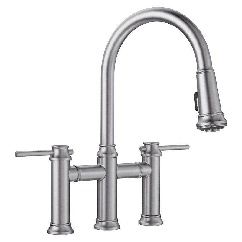 Empressa Pull-Down Dual-Spray Bridge Faucet, Stainless Steel