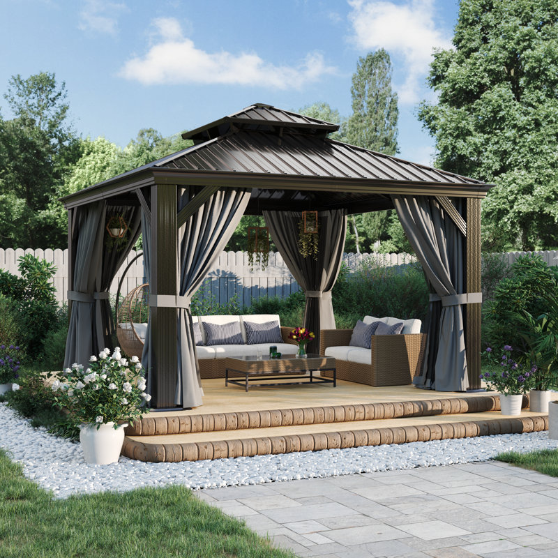 Pavillon de jardin en aluminium avec double toit, poteau en aluminium avec gouttière
