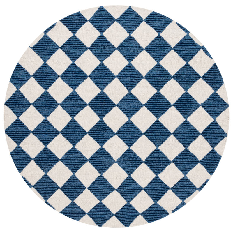 Ebony Hand Tufted Wool Pile Checkered Rug, Round 6'
