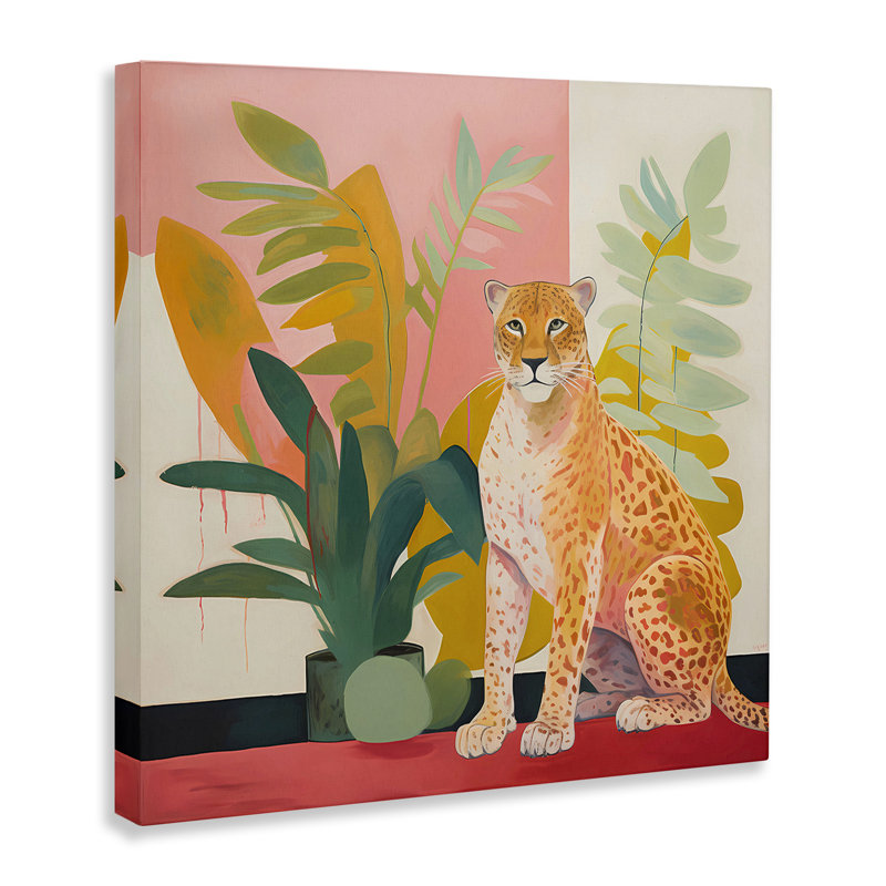 «Leopard Sitting with Plants», art mural sur toile par Walker Noble, H 17 po x l 17 po