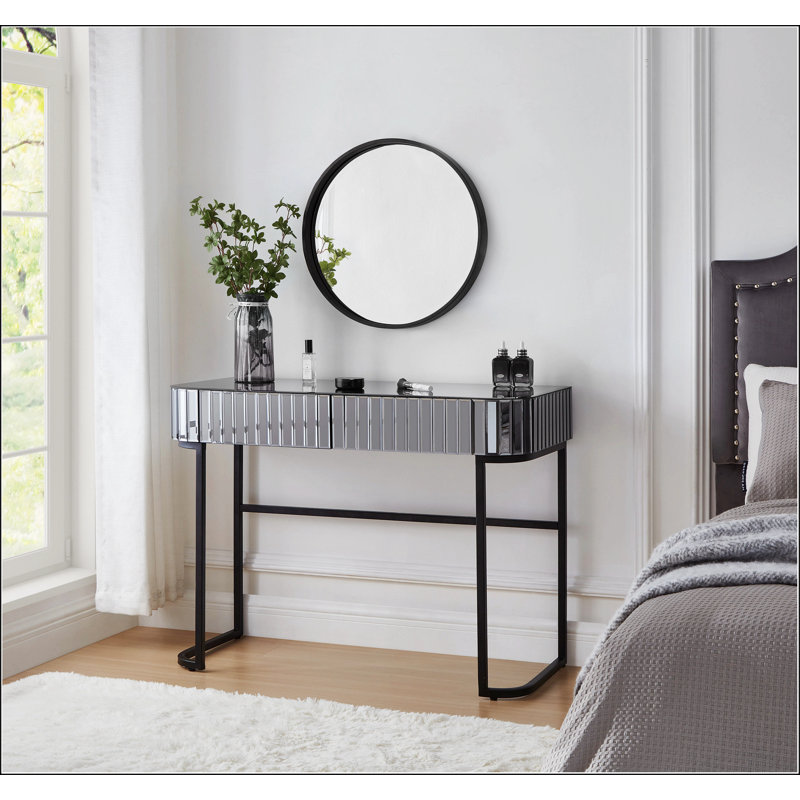 39" Mirrored Makeup Vanity Table with Stainless Steel Base, Mirrored Console Dressing Table with 2 Drawers,Versatile Desk for Bedroom and Office