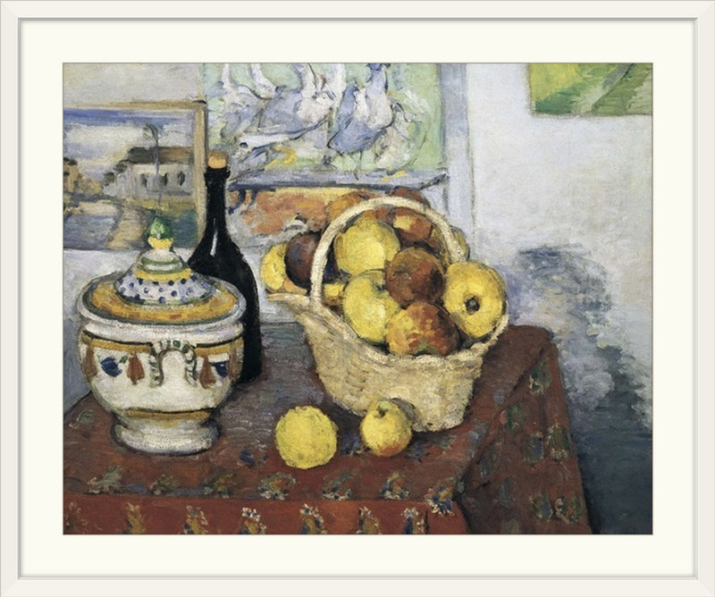«Still Life with Tureen» par Paul Cezanne - reproduction, H 24 po x l 28 po x P 1 po, Cadre blanc