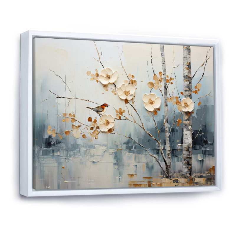 Birch Woods Ethereal Elegance II - Imprimé, Cadre flottant blanc, H 34 po x l 44 po x P 1,5 po