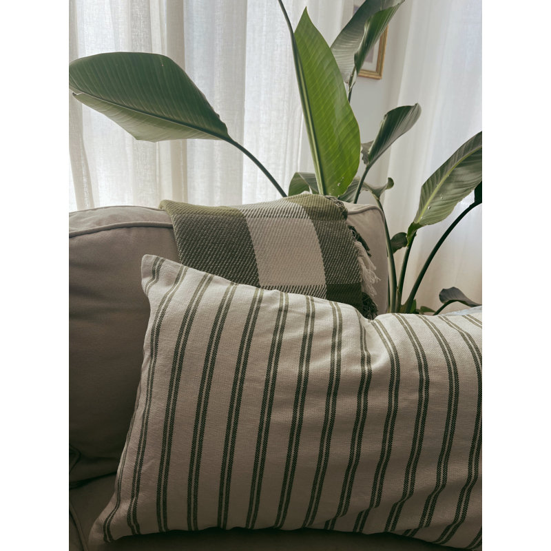 Sage Stripe Cotton Lumbar Pillow Cover for Daybed