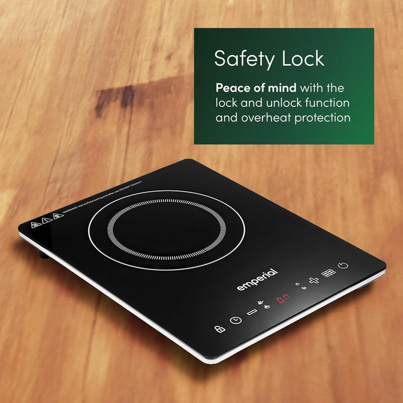Emperial Single Induction Hob, 2000W Portable Induction Cooker with Touch Control, 4 Hour Timer, 8 Heat Settings,  - Black,