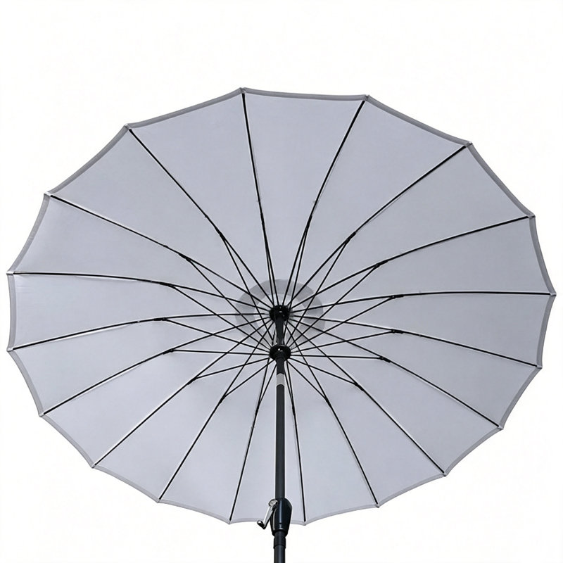 2.7M Garden Parasol with Crank Lift & Tilt, Outdoor Patio Umbrella, 18 Fiberglass Ribs, 180G Polyester Vented Canopy, Aluminium Pole, Grey
