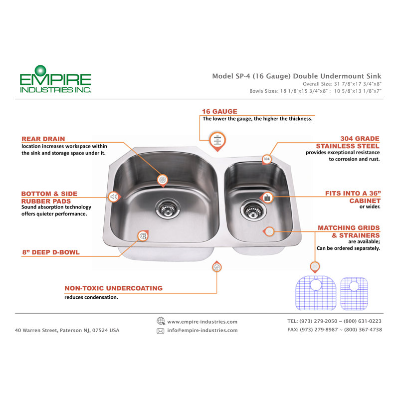Évier de cuisine à double cuve en L 31,88 po x l 17,75 po