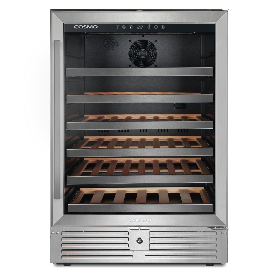 Cosmo Lumin Collection 24 in. 52-Bottle Single Zone Compressor Wine Cooler, Digital Controls, LED Lighting, Stainless Steel Cosmo