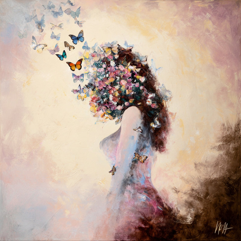Art mural sur toile tendue Butterfly Bloom Muse, 30 po L x 30 po H x 1,5 po P
