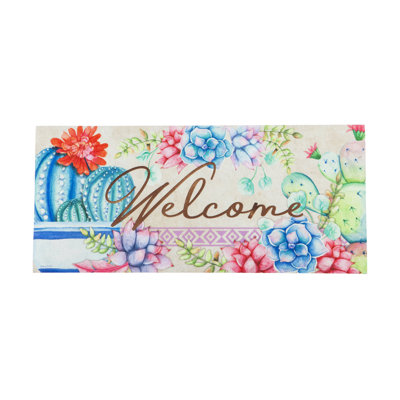 Plantes grasses welcome 22 po x 10 po tapis de porte extérieur antidérapant Horta
