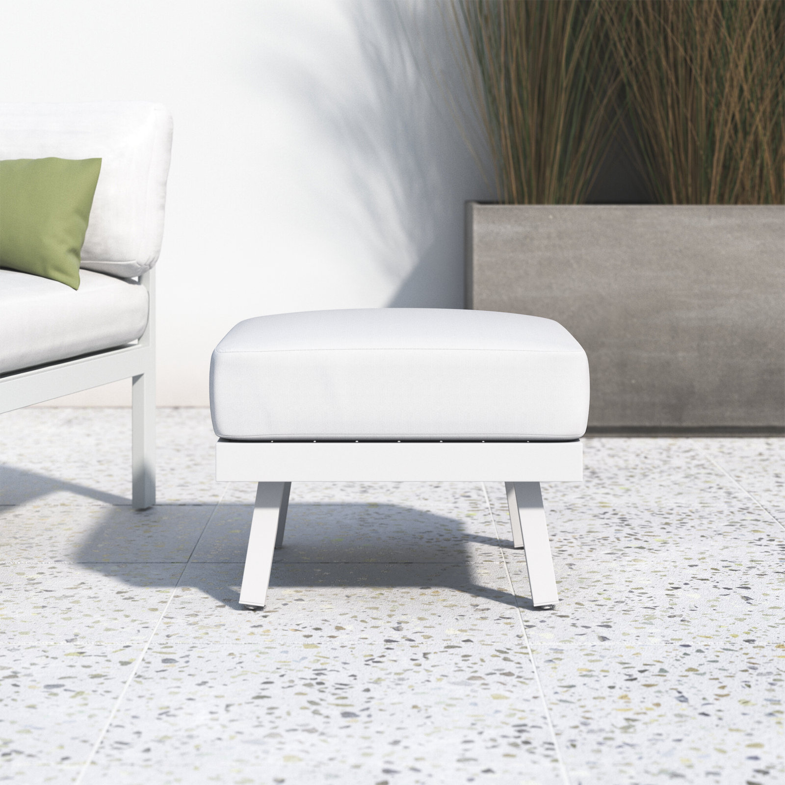 Armando Upholstered Outdoor Ottoman with Cushion, White Sunbrella®, White