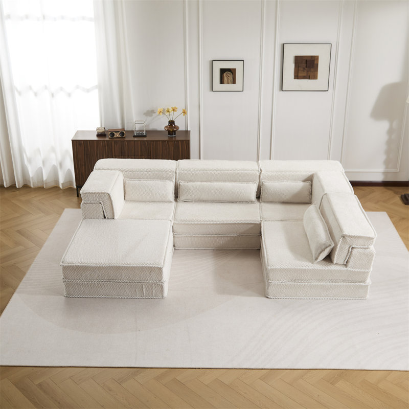 157.48" L-Shaped Sectional, White Fabric