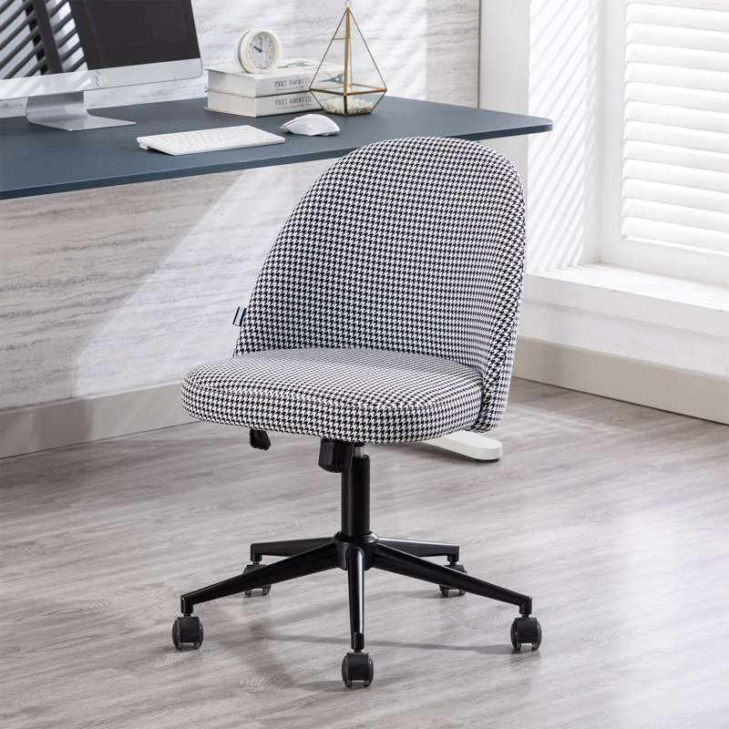 Quaylan Houndstooth Upholstered Armless Rolling Office Task Chair