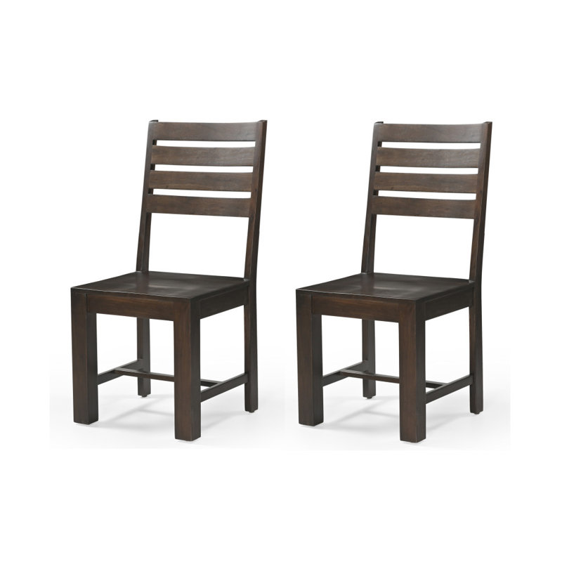 Set of Two Brown Solid Wood Ladder Back Dining Side Chairs