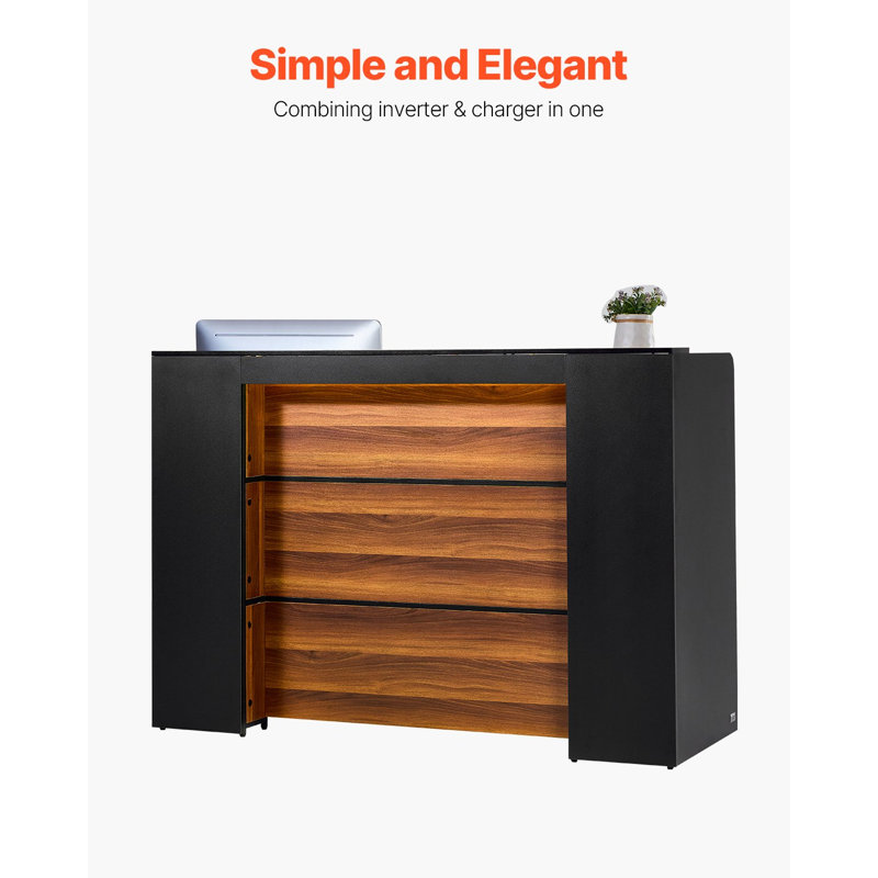 Bureau de réception, table de comptoir rectangulaire de 62 pouces, comptoir de réception avec lumière DEL, pour caisse, vestibule, salon de beauté et bureau, noir et brun