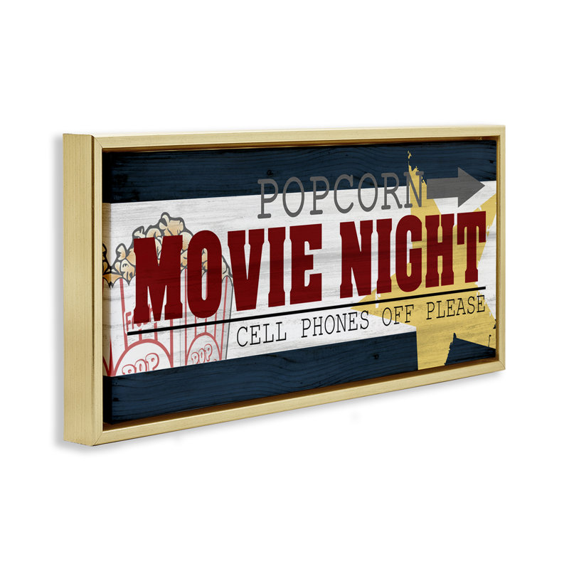 Enseigne rétro «Movie Night», H 11 po x l 25 po, Cadre flottant métallique doré