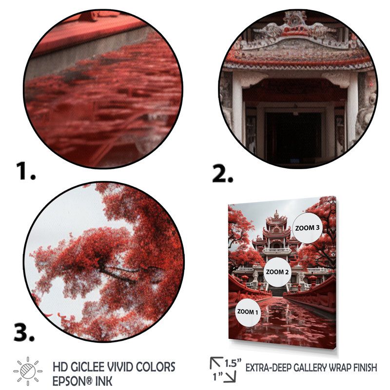 Opéra du Vietnam «Crimson I» sur toile, Cadre flottant doré, H 32 po x l 16 po x P 1 po