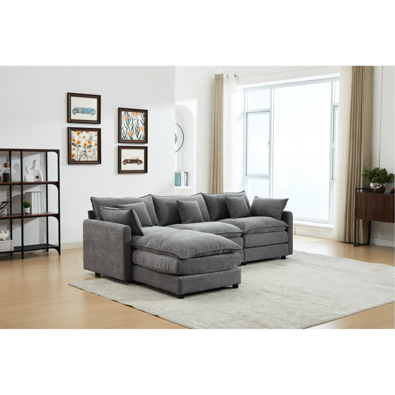 Sièges confortables avec repose-pieds amovible en chenille supérieure gris moderne en forme de L 3