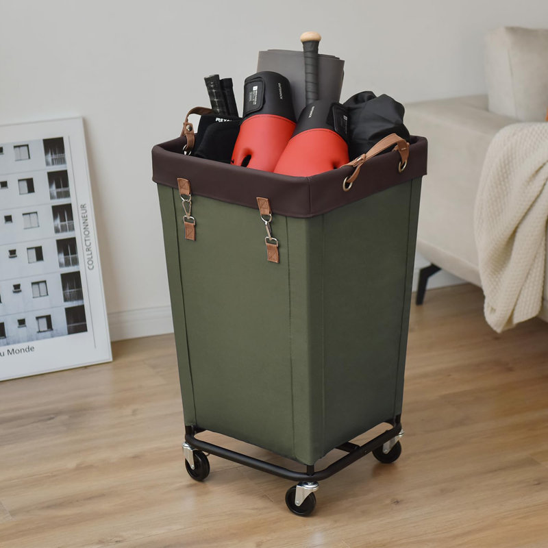 Rolling Laundry Hamper with Handles, Green