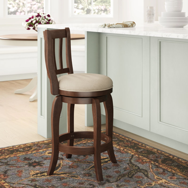 Morgan Swivel Upholstered Counter Stool with Solid Wood Frame, Beige Linen, Counter Stool (24" Seat Height)