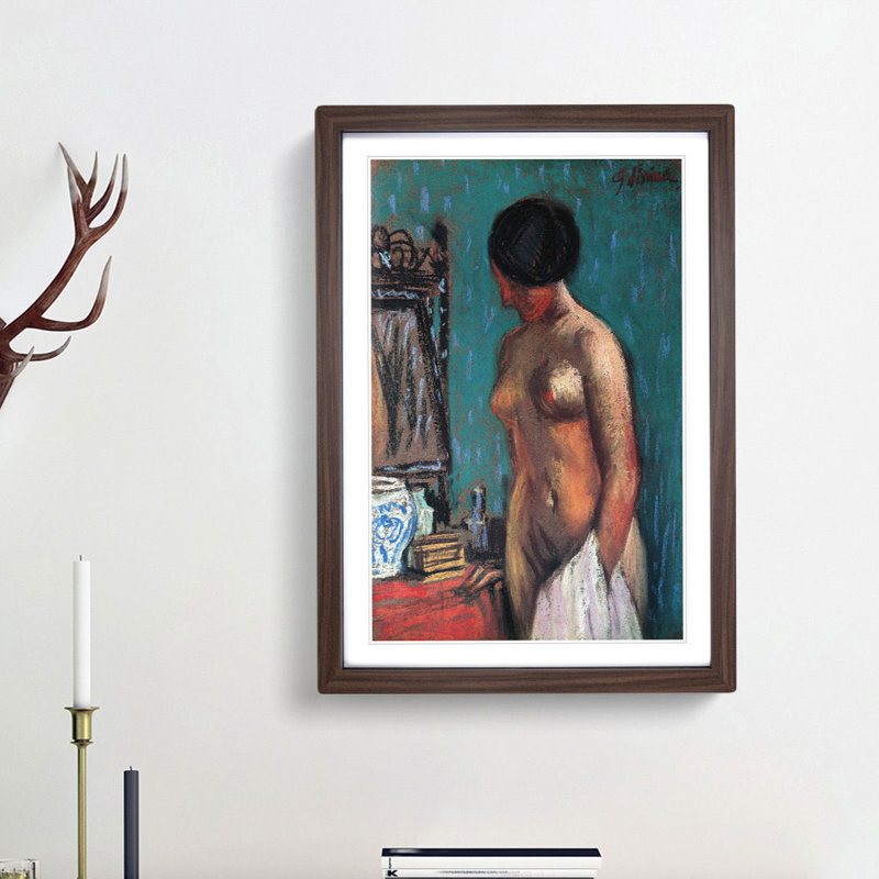Nude Woman by Fujishima Takeji - Picture Frame Painting Print, 36cm H x 27cm W x 2cm D, Walnut Framed