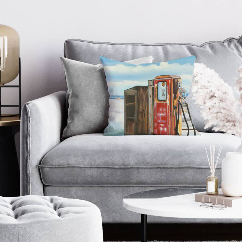 Old gas pump - 16"x16" Throw pillow cover - Poly twill - Print on demand, Red, 16"H x 16"W