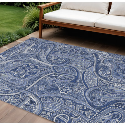 Tapis intérieur lavable 9 pi x 12 pi bleu marine et bleu ciel à motif cachemire