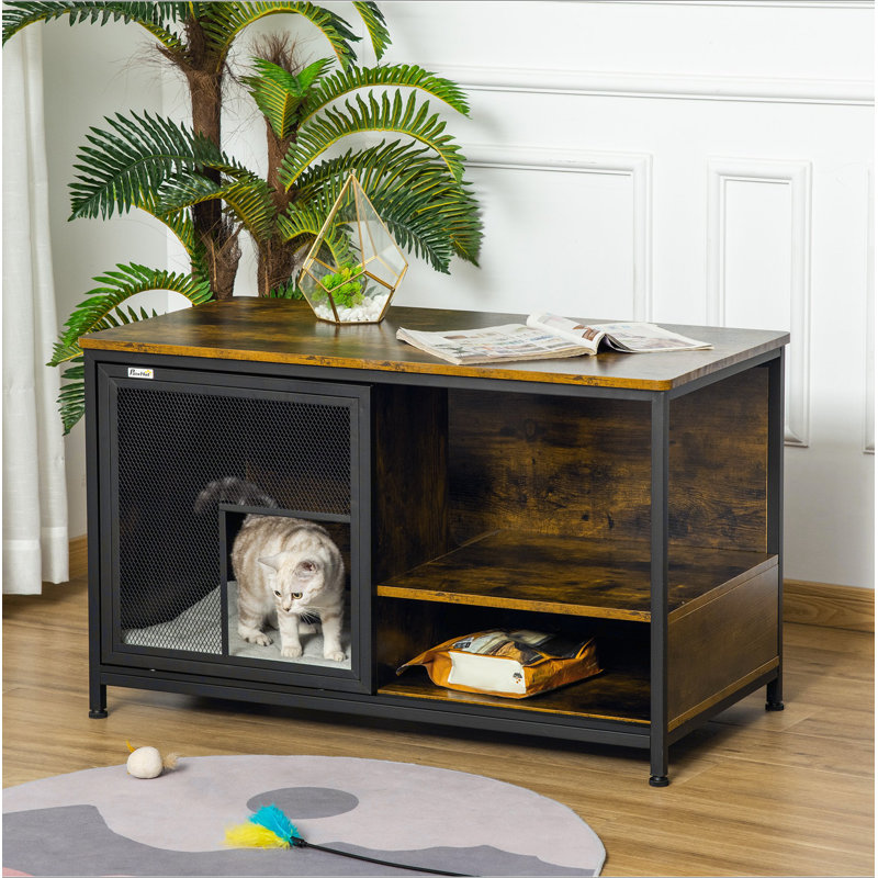 Élégante table de bout en bois et acier pour animaux