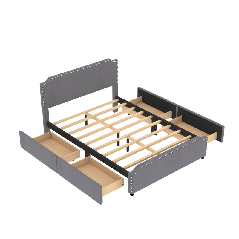 Lit plateforme tapissier Mckelvie, gris