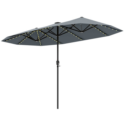 13 FT Large Patio Umbrella with LED Solar Lights Crank Handle 12 Heavy-Duty Ribs