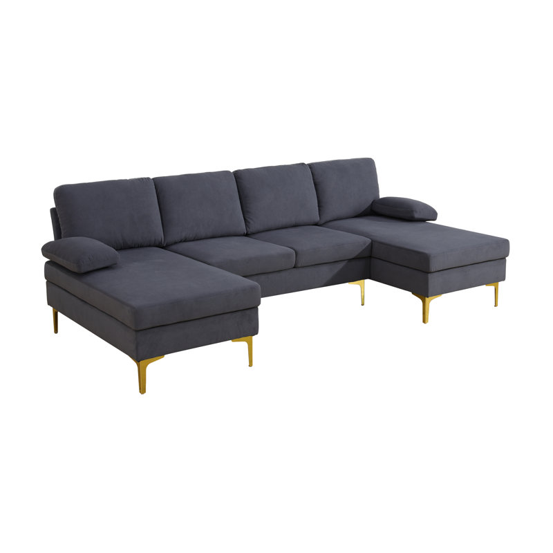 Canapé modulaire à accoudoirs coussinés de 99,5 po Komor, Tissu gris