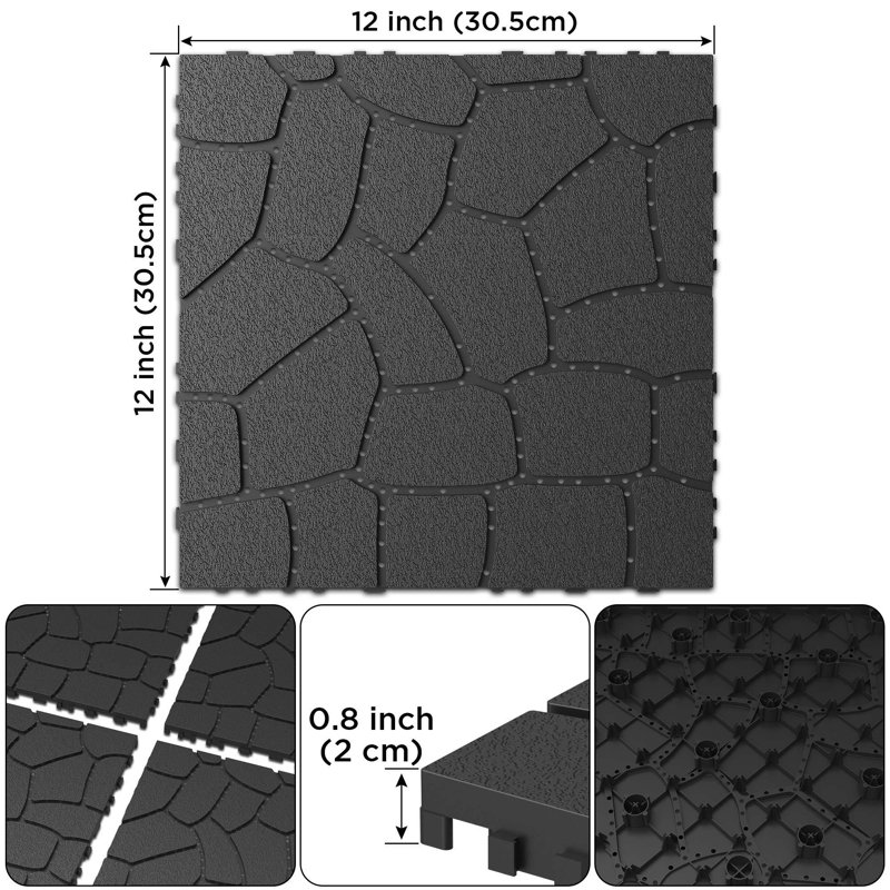 Carreau de terrasse emboîtable en plastique New Stone L 12 po x l 12 po, 44 pièces incluses, Gris foncé