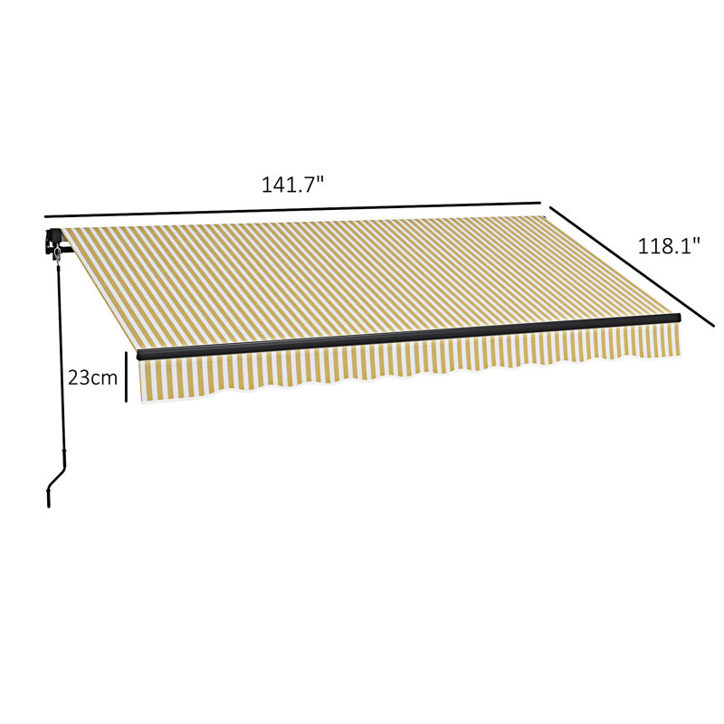 Outsunny Retractable Awning, Patio Awning Sunshade Shelter With Manual Crank Handle, Gsm UV Resistant Fabric And Aluminum Frame  Deck, Balcony, Yard,  And